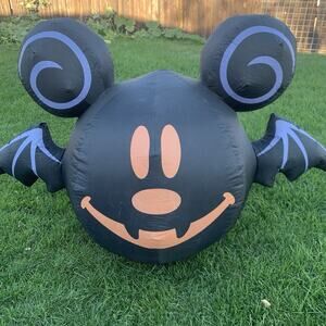 Disney Halloween Gemmy Inflatable Mickey Mouse as Bat Jack O' Lantern 5’ Wide.